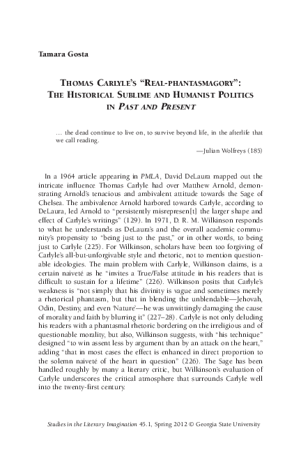"Thomas Carlyle's 'Real-phantasmagory': The Historical Sublime and Humanist Politics in Past and Present."