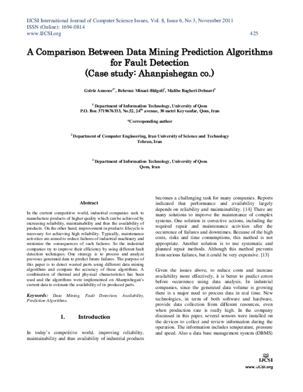 (PDF) A Comparison Between Data Mining Prediction Algorithms for Fault ...