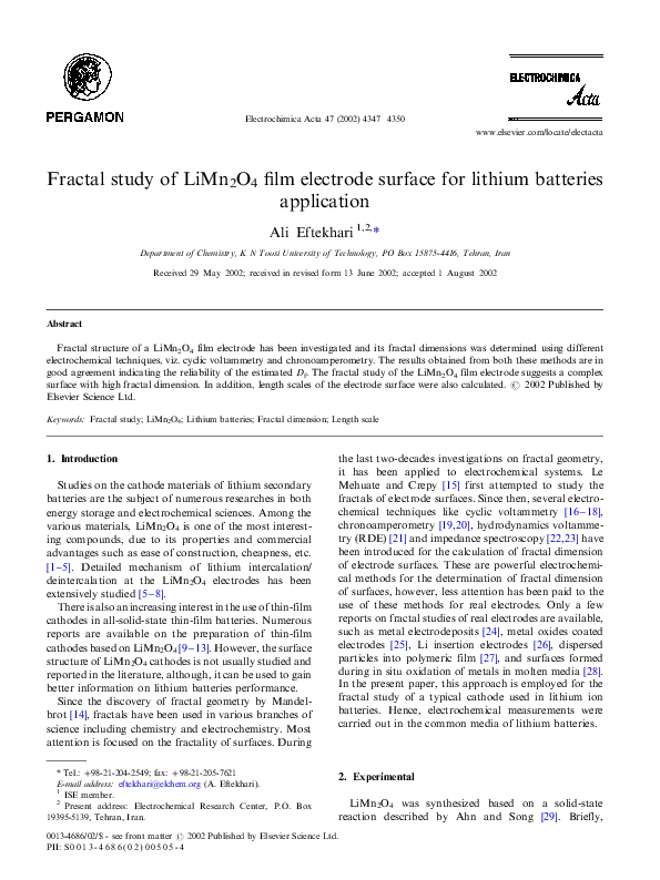 (PDF) Fractal study of LiMn2O4 ﬁlm electrode surface for lithium ...
