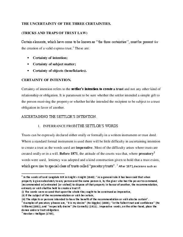 (DOC) THE UNCERTAINTY OF THE THREE CERTAINTIES