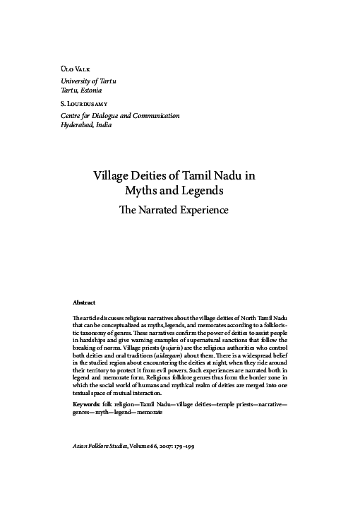 Pdf Village Deities Of Tamil Nadu In Myths And Legends Ulo Valk Academia Edu village deities of tamil nadu in myths