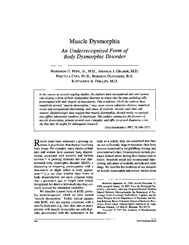 (PDF) Muscle Dysmorphia An Underrecognized Form of Body Dysmorphic