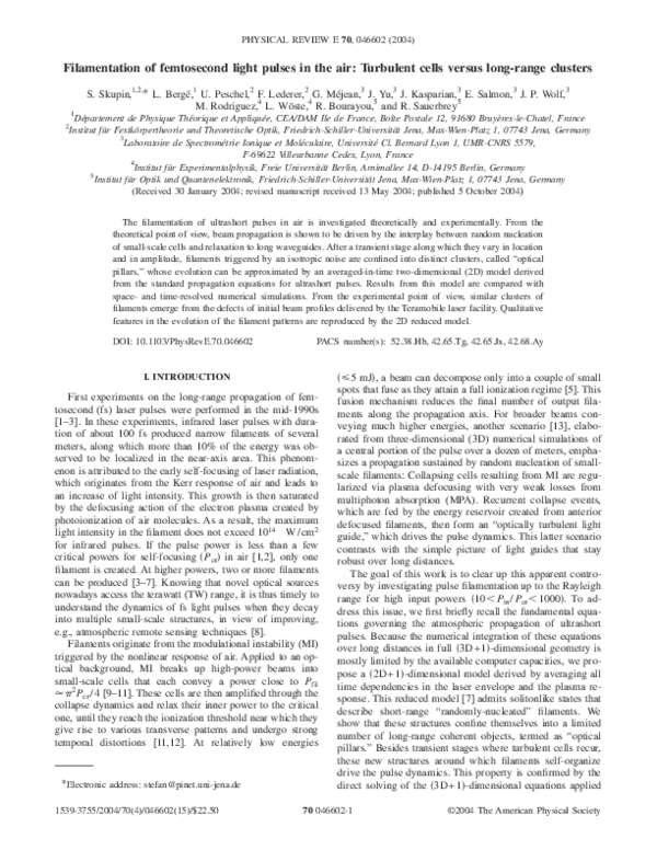 (PDF) Filamentation of femtosecond light pulses in the air: Turbulent ...
