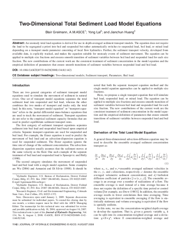 (PDF) Two-Dimensional Total Sediment Load Model Equations
