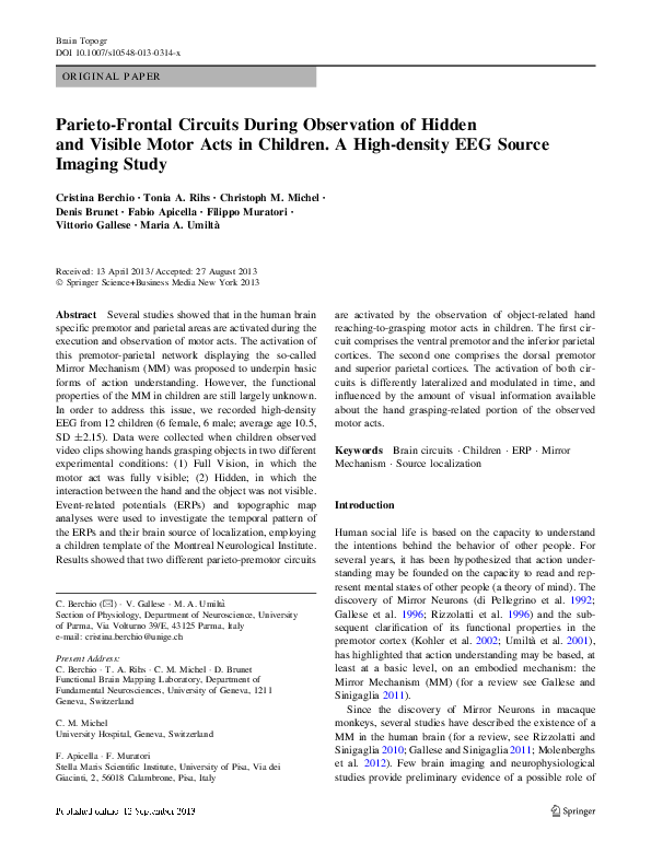 Parieto-Frontal Circuits During Observation of Hidden and Visible Motor ...