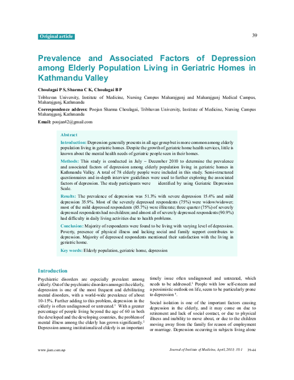 (PDF) Prevalence and Associated Factors of Depression