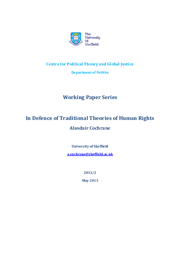 (PDF) In Defence of Traditional Theories of Human Rights