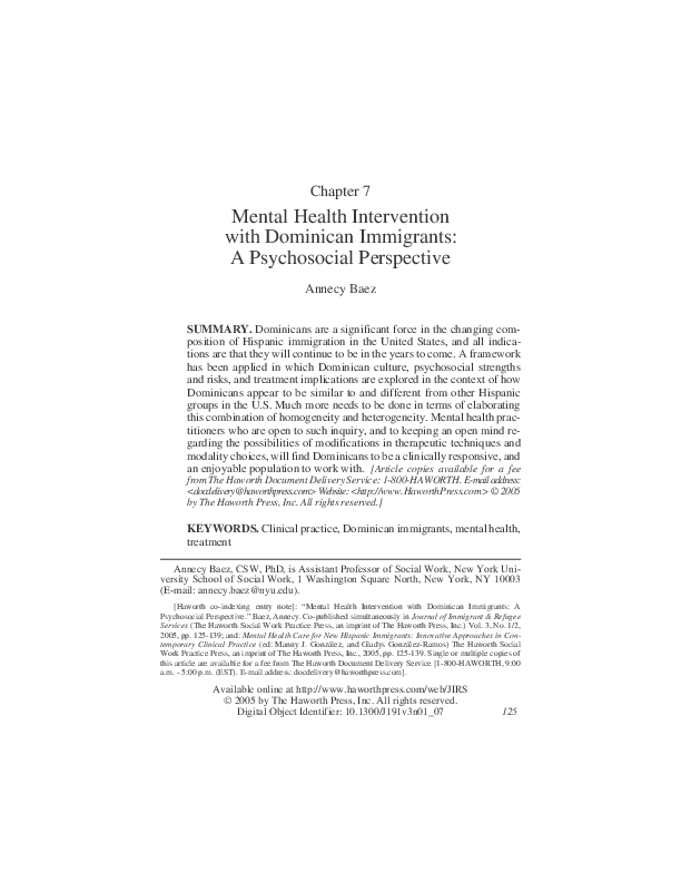 (PDF) Chapter 7. Mental Health Intervention with Dominican Immigrants