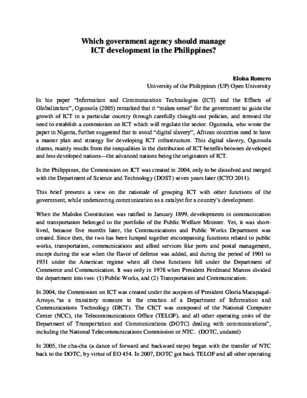 (PDF) Which government agency should manage ICT development in the ...