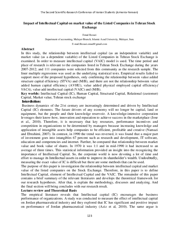 (PDF) Impact of Intellectual Capital on market value of the Listed ...