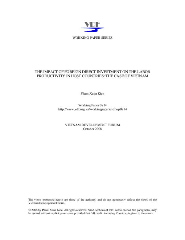 (PDF) THE IMPACT OF FOREIGN DIRECT INVESTMENT ON THE LABOR PRODUCTIVITY ...