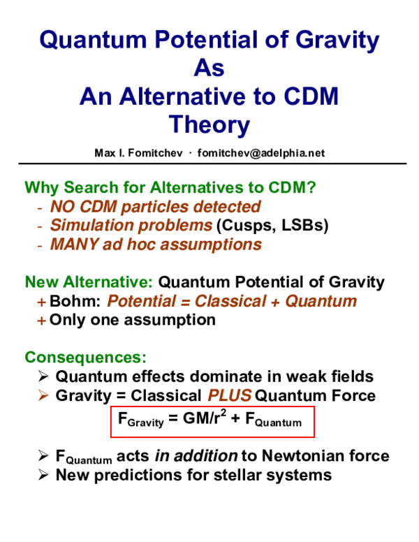 (PDF) Quantum Potential of Gravity As An Alternative to CDM Theory