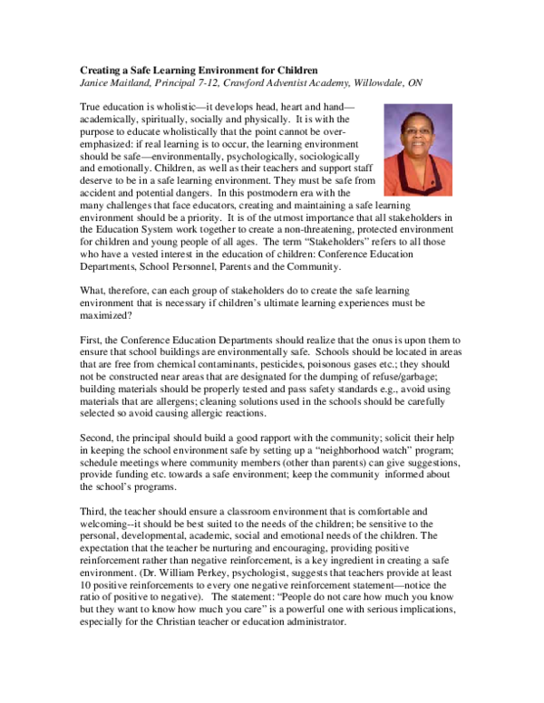 (PDF) Creating a Safe Learning Environment for Children