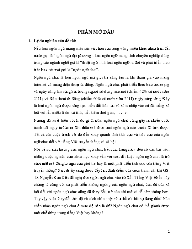 First page of “thực trạng ngôn ngữ chat”