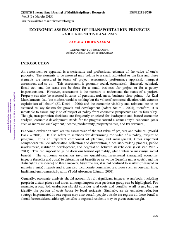 (PDF) ECONOMIC ASSESSMENT OF TRANSPORTATION PROJECTS - A RETROSPECTIVE ...