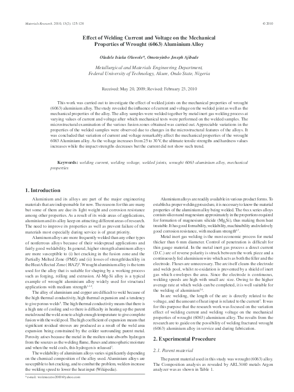 (PDF) Effect of Welding Current and Voltage on the Mechanical ...