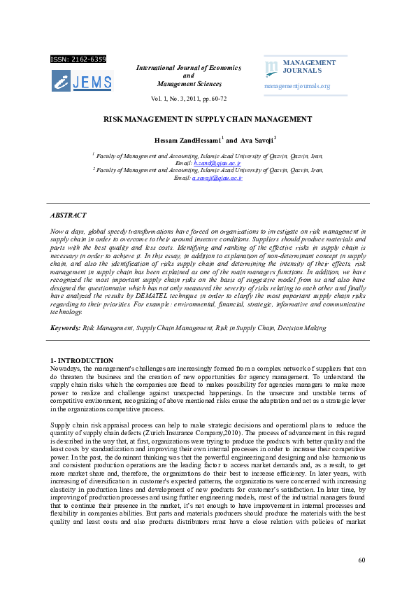 (PDF) MANAGEMENT JOURNALS RISK MANAGEMENT IN