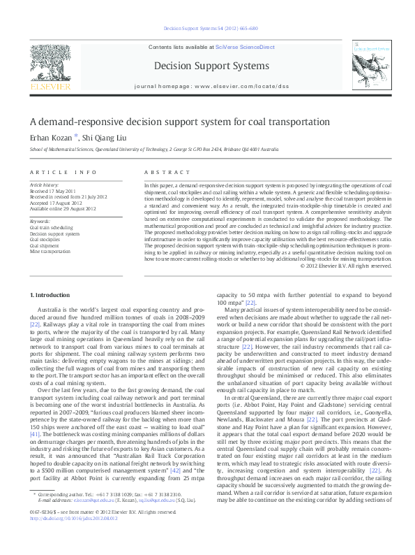 (PDF) A demand-responsive decision support system for coal transportation