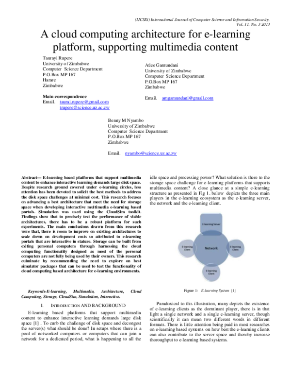 A cloud computing model for elearning platforms