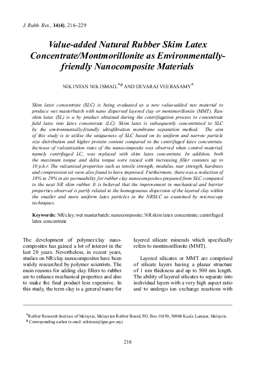 (PDF) Valueadded Natural Rubber Skim Latex Concentrate/Montmorillonite