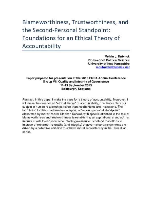 (PDF) Blameworthiness, Trustworthiness, and the Second-Personal Standpoint: Foundations for an ...