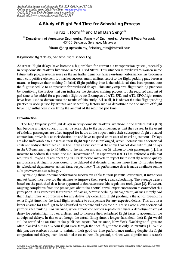 A Study of Flight Pad Time for Scheduling Process Fairuz Romli Academia.edu