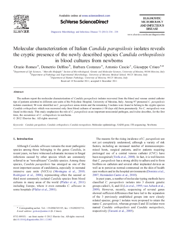 (PDF) Molecular characterization of Italian Candida parapsilosis ...