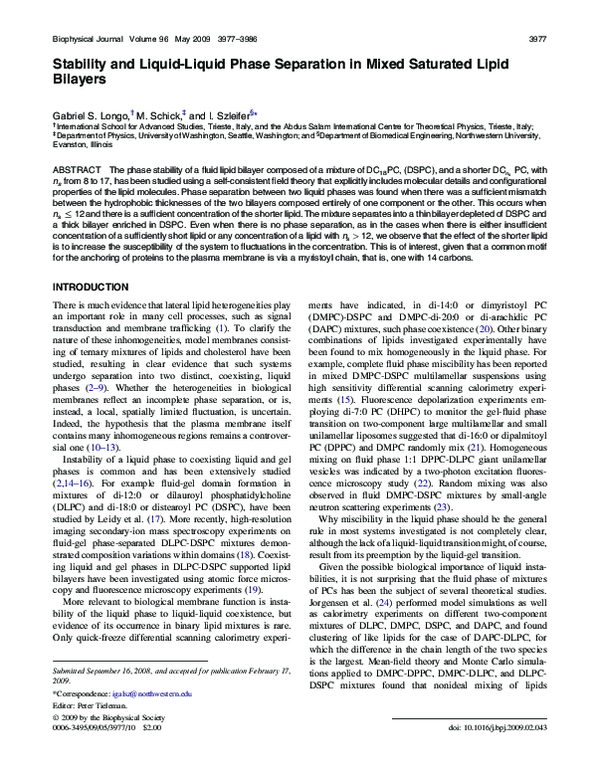 (PDF) Stability and Liquid-Liquid Phase Separation in Mixed Saturated ...
