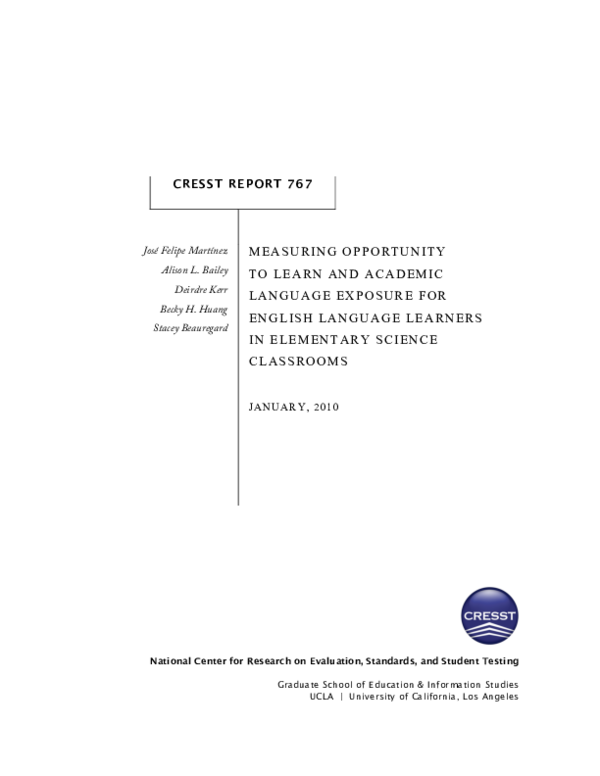(PDF) Measuring Opportunity to Learn and Academic Language Exposure for ...