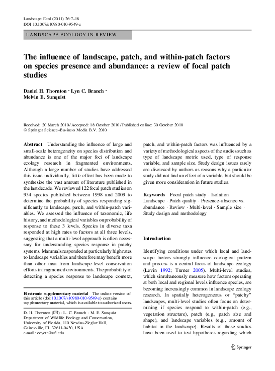 (PDF) The influence of landscape, patch, and within-patch factors on ...
