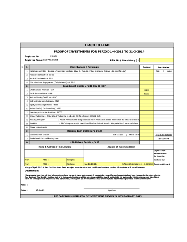 Investment Declaration Form 12 13