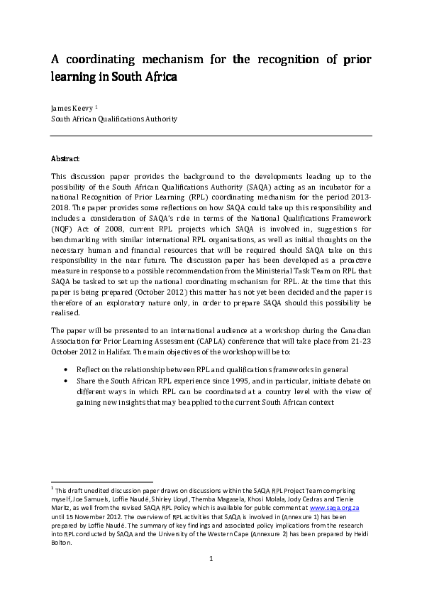 (PDF) A coordinating mechanism for the recognition of prior learning in ...