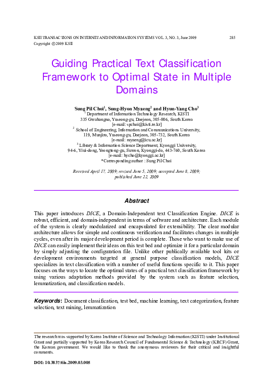 (PDF) Optimization of Domain-Independent Classification Framework for ...