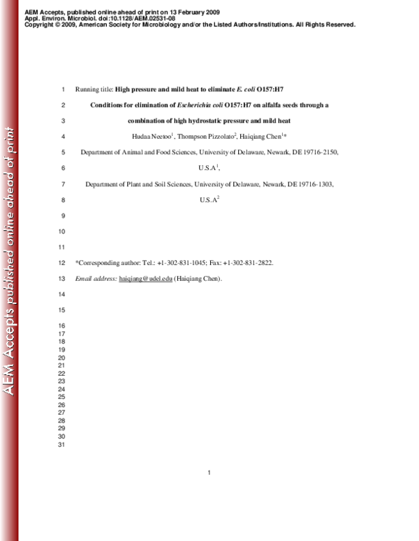 (PDF) combination of high hydrostatic pressure and mild heat