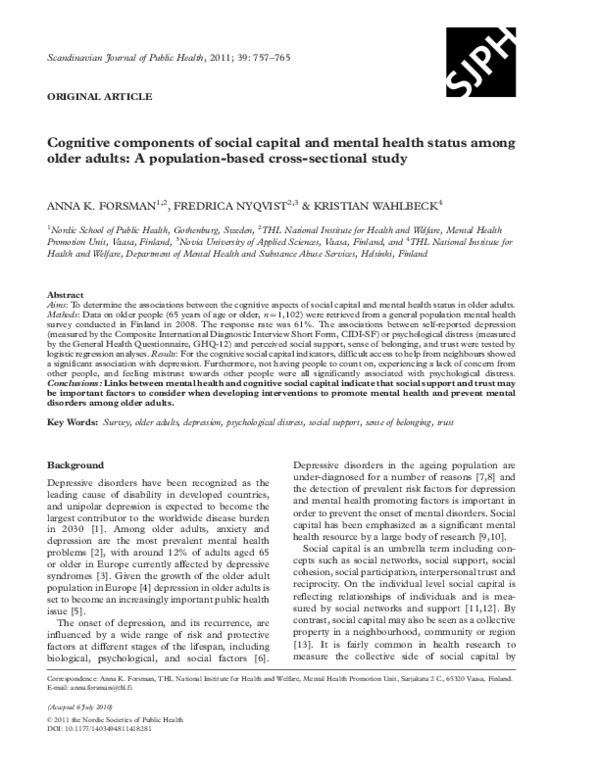 (PDF) Cognitive components of social capital and mental health status ...
