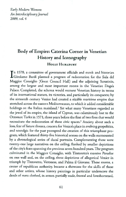 Body of Empire: Caterina Corner in Venetian History and Iconography