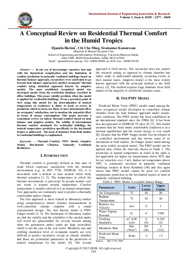 (PDF) A Conceptual Review on Residential Thermal Comfort in the Humid ...