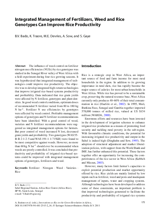(PDF) Integrated Management of Fertilizers, Weed and Rice