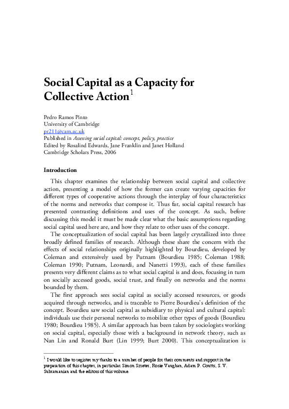 (PDF) Social Capital as a Capacity for Collective Action