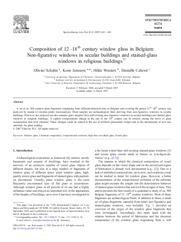 (PDF) Composition of 12–18 th century window glass in Belgium: Non ...
