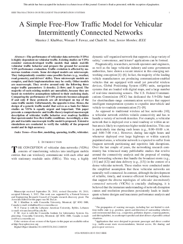 (PDF) A Simple Free-Flow Traffic Model for Vehicular Intermittently ...