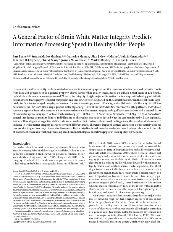 (PDF) A General Factor of Brain White Matter Integrity Predicts ...