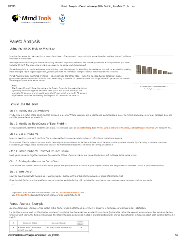(PDF) Pareto Analysis Decision Making Skills Training from Mind Tools