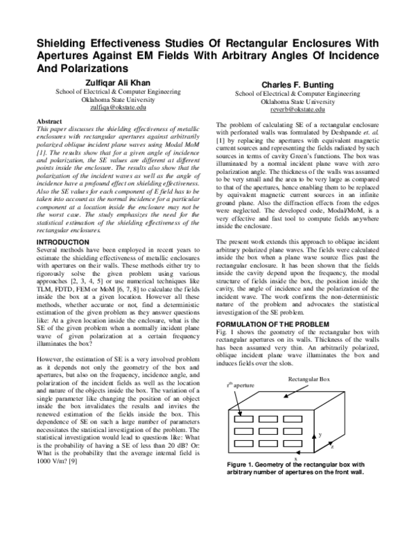 (PDF) Shielding effectiveness studies of rectangular enclosures with ...