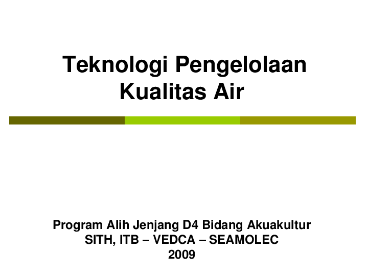 Pdf Teknologi Pengelolaan Kualitas Air Clara Shinta Dilapanga Academia Edu