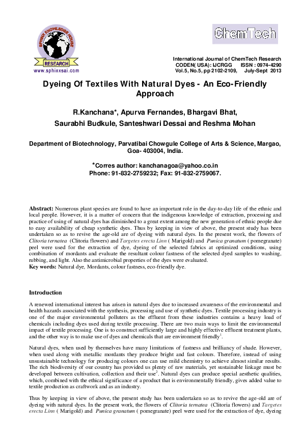 (PDF) Dyeing Of Textiles With Natural Dyes An EcoFriendly Approach