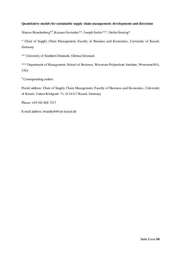 (DOC) Quantitative models for sustainable supply chain management ...