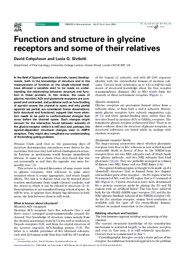 (PDF) Function and structure in glycine receptors and some of their ...