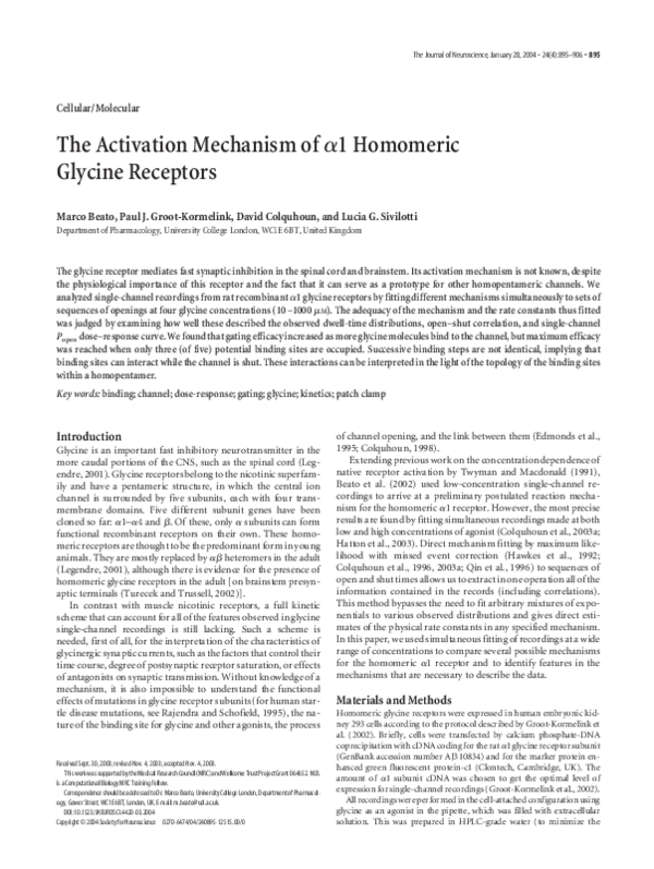 (PDF) The Activation Mechanism of 1 Homomeric Glycine Receptors