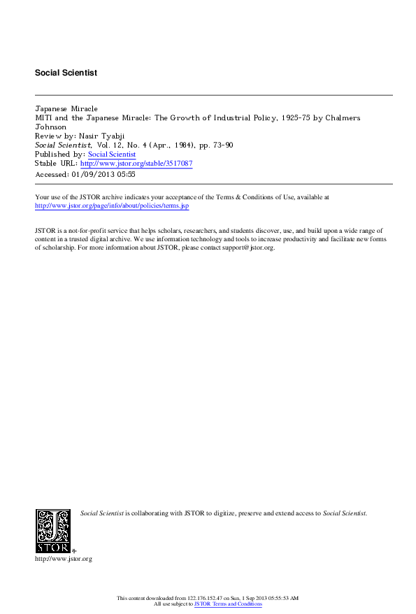 (PDF) Japanese Miracle Review of MITI and the Japanese Miracle The